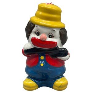 clown figurine glass hat yellow blue collectable 5.5" READ